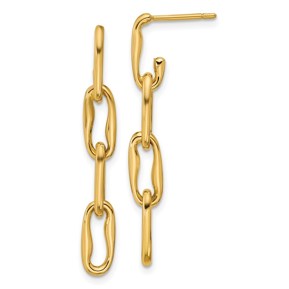 14k Yellow Gold Polished Wavy Elongated Oval Link Post Dangle Earrings 954$
